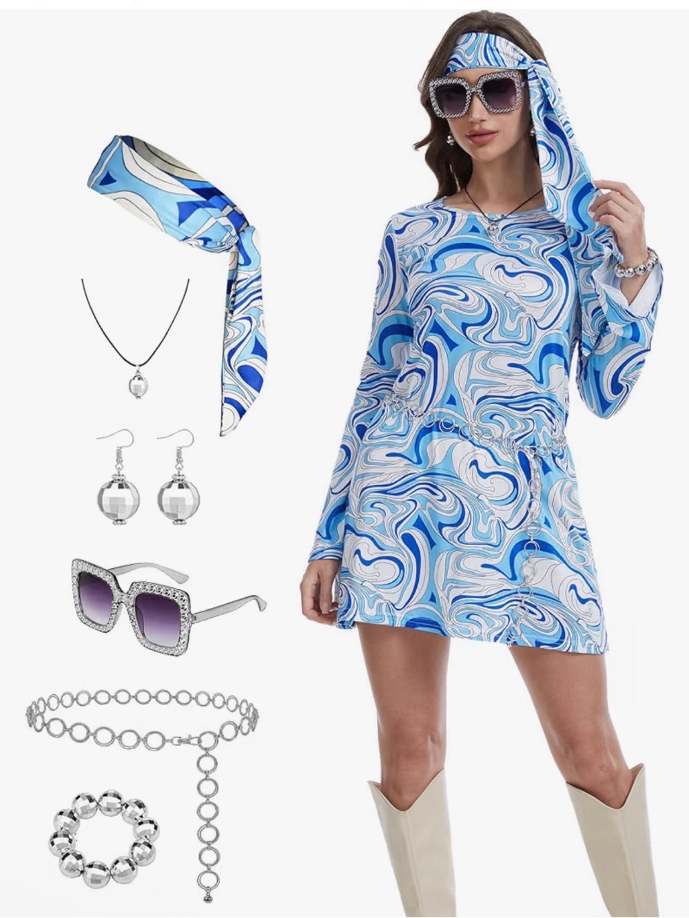 Women’s 70s Disco Costume & Accessories Set (7-Piece) sz XL new in package - Picture 2 of 4
